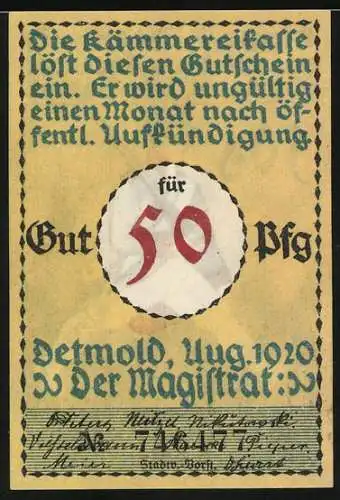 Notgeld Detmold, 1920, 50 Pfennig, Soldat marschiert mit Gewehr