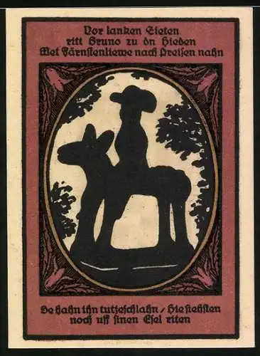 Notgeld Kalbsrieth, 50 Pfennig, Charlotte von Kalb, schwarz-weisses Bildnis, Blumenmuster, Rückseite Silhouette