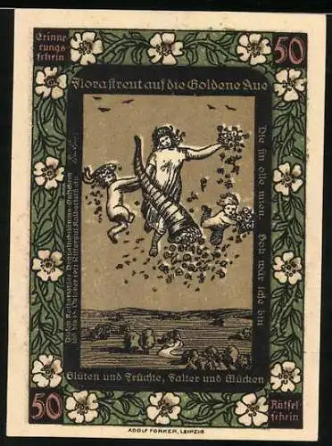 Notgeld Kalbsrieth, 50 Pfennig, Engel streuen Samen und Früchte auf die Goldene Aue