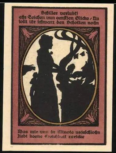 Notgeld Kalbsrieth, 1921, 50 Pfennig, Silhouette Frau und Teufel, Flora streut auf die Goldene Aue