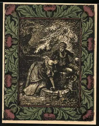 Notgeld Artern 1921, 50 Pfennig, Gedenkschein Goethe mit Szenen und Ornamenten