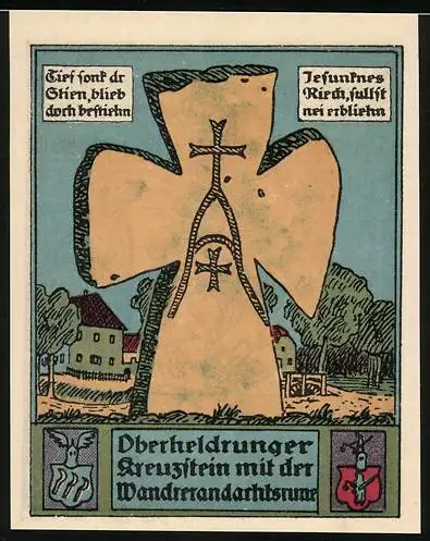 Notgeld Oberheldrungen 1921, 50 Pfennig, Kreuzstein mit der Wandrerandachtsrune