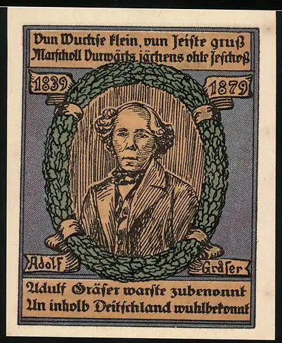 Notgeld Oberheldrungen 1921, 50 Pfennig, Jubiläums-Gutschein mit Adolf Grässer und Wappen