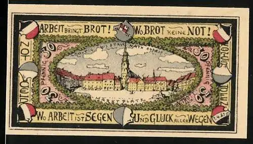 Notgeld Königshofen, 30 Pfennig, Stadtansicht und Sprüche, Seriennummer 15567