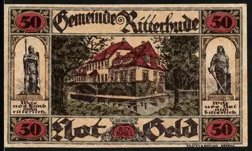 Notgeld Ritterhude, 1921, 50 Pfennig, Schloss und historische Figuren