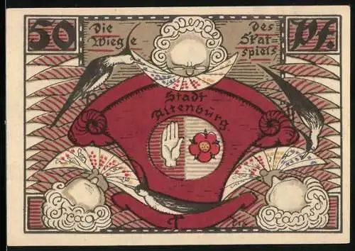 Notgeld Altenburg, 1921, 50 Pfennig, Die Wiege des Kartenspiels mit Herzen und Stadtwappen