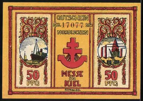 Notgeld Kiel 1921, 50 Pfennig, Nordische Messe mit Szenen und Verzierungen