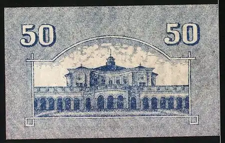 Notgeld Bad Kissingen 1917, 50 Pfennig, Stadtgutschein mit Gebäudeabbildung