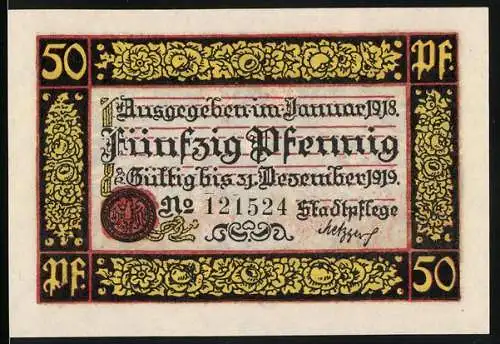 Notgeld Rottweil 1918, 50 Pfennig, Kriegsnotgeld mit Adler und Ornamenten