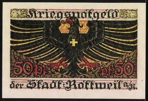 Notgeld Rottweil 1918, 50 Pfennig, Kriegsnotgeld mit Adler und Ornamenten