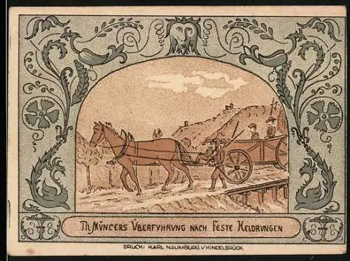 Notgeld Oldisleben, 1921, 50 Pfennig, Münzernotgeld mit Landschaft und Stadtwappen