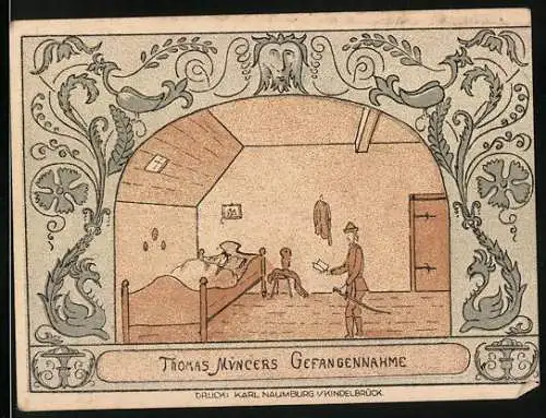 Notgeld Oldisleben 1921, 50 Pfennig, Thomas Münzers Gefangennahme, Druck: Karl Naumburg, Klosteransicht