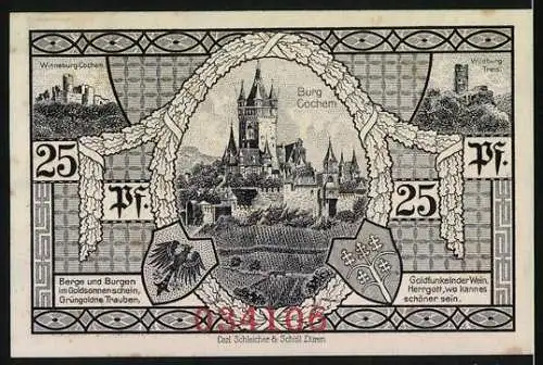 Notgeld Cochem 1921, 25 Pfennig, Des Landkreises, Burg und Weinberge, Seriennummer 324106