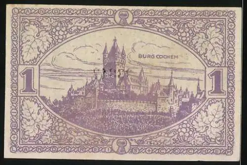 Notgeld Cochem, 1918, 1 Mark, Burg Cochem und Ziermuster