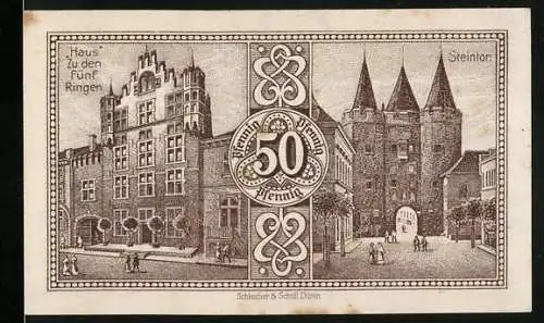 Notgeld Goch 1921, 50 Pfennig, Rathaus und Stadtansichten