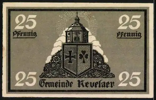 Notgeld Kevelaer, 1921, 25 Pfennig, Gemeinde mit Bauer und Wappen