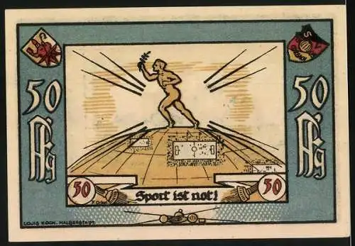 Notgeld Korbach 1922, 50 Pf, Schloss Waldeck und Sport ist not!