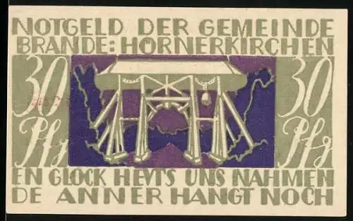 Notgeld Brande-Hörnerkirchen, 1922, 30 Pfennig, Glockenturm und Ablaufdatum 31. Januar 1922