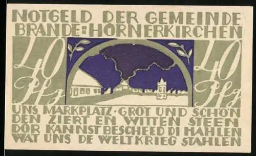 Notgeld Brande-Hörnerkirchen 1922, 40 Pf, Marktplatz und Gültigkeit bis 31. Januar 1922