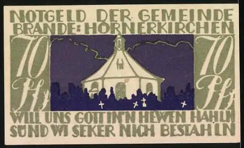 Notgeld Brande-Hörnerkirchen 1922, 70 Pfennig, Kirche und Gültigkeitsvermerk bis 31. Januar 1922