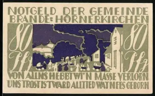 Notgeld Brande-Hörnerkirchen, 1922, 80 Pfennig, Gebäude mit Menschenansammlung und Gültigkeit bis 31. Januar 1922