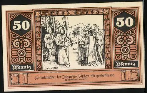 Notgeld Wilsnack 1922, 50 Pfennig, Luftkurort und Eisenmoorbad, Wunderblut Kirche Baujahr 1384