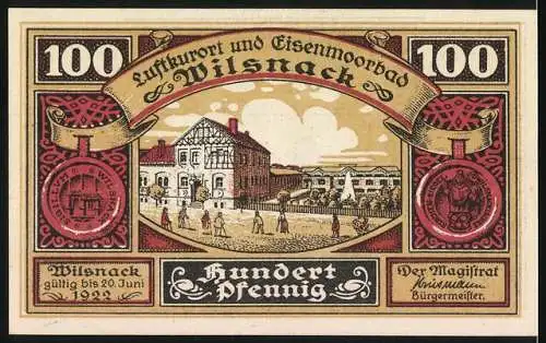 Notgeld Wilsnack, 1922, 100 Pfennig, Luftkurort und Eisenmoorbad, Bischofsszene