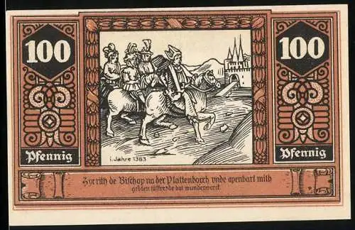 Notgeld Wilsnack 1922, 100 Pfennig, Darstellung von Reisenden und Stadtansicht, Luftkurort und Eisenmoorbad