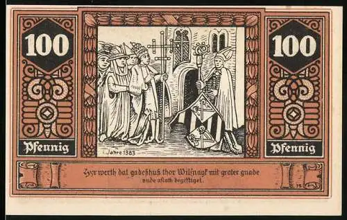 Notgeld Wilsnack 1922, 100 Pfennig, Übergabe des Gabenhauses und Stadtansicht