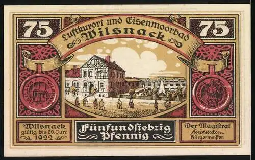 Notgeld Wilsnack, 1922, 75 Pfennig, Darstellung von Pilgern und Stadtansicht