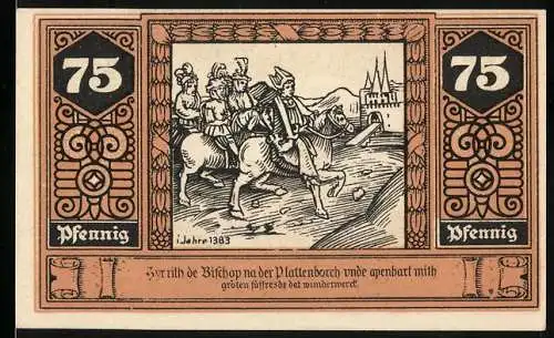 Notgeld Wilsnack, 1922, 75 Pfennig, Abbildung von Rittern und Stadtansicht