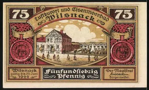 Notgeld Wilsnack, 1922, 75 Pfennig, Abbildung von Rittern und Stadtansicht