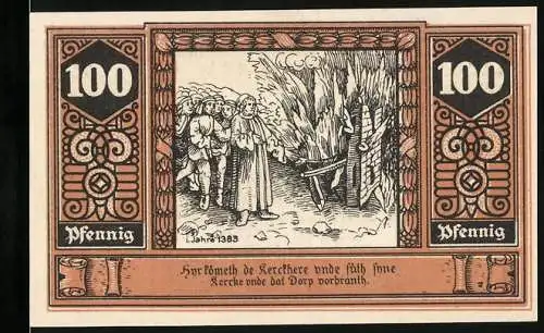 Notgeld Wilsnack 1922, 100 Pfennig, Darstellung der Kirche und Dorfbewohner