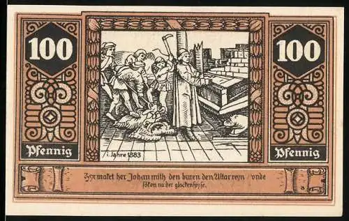 Notgeld Wilsnack 1922, 100 Pfennig, Luftkurort und Eisenmoorbad, Wunderblut Kirche, Baujahr 1384, gültig bis 20. Juni