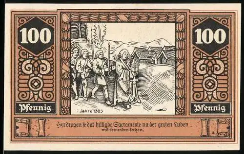 Notgeld Wilsnack 1922, 100 Pfennig, Luftkurort und Eisenmoorbad, Wunderblutkirche, Baujahr 1384