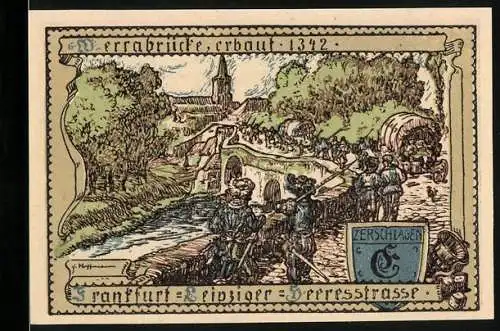 Notgeld Vacha, 1921, 75 Pfennig, Stadtansicht mit Werrabrücke und Stadtwappen