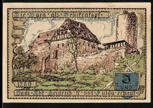 Notgeld Vacha 1921, 75 Pfennig, Abbildung der Burg und eines Heiligen mit Palmzweig