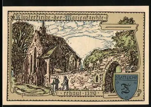 Notgeld Vacha 1921, 75 Pfennig, Klosterkirche der Marienknechte erbaut 1390, gültig bis auf Widerruf