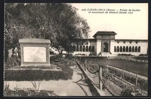 AK Casablanca, Palais de Justice et monument du General Drude 1907