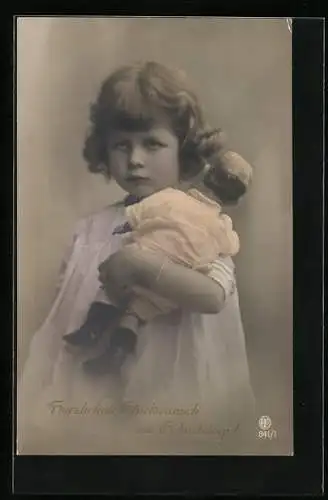 AK Kleiner Trotzkopf mit Puppe