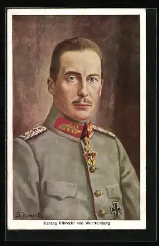 Künstler-AK S. Hornert: Portrait Herzog Albrecht von Württemberg in Uniform