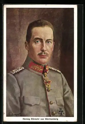 Künstler-AK S. Hornert: Portrait Herzog Albrecht von Württemberg in Uniform