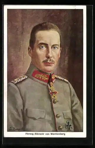 Künstler-AK S. Hornert: Portrait Herzog Albrecht von Württemberg in Uniform