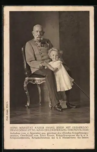 AK Kaiser Franz Josef I. von Österreich in Uniform mit Erzherzog Franz Josef Otto, Rotes Kreuz