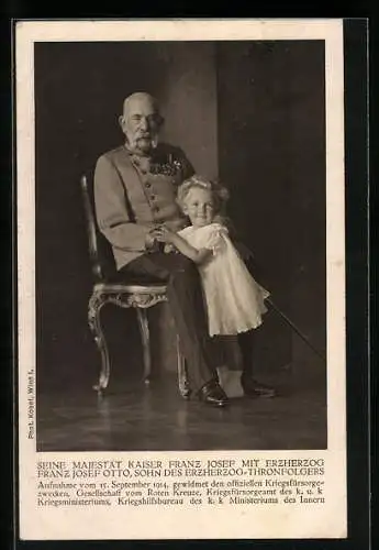 AK Kaiser Franz Josef I. von Österreich in Uniform mit Erzherzog Franz Josef Otto, Rotes Kreuz