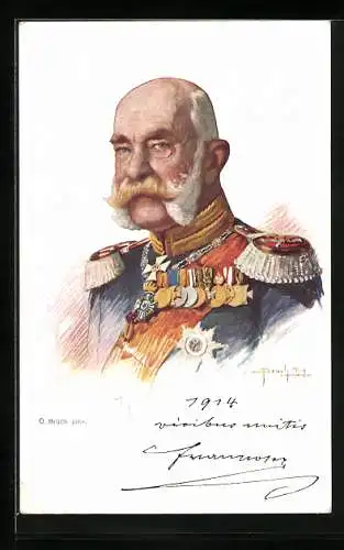 Künstler-AK Kaiser Franz Josef I. von Österreich in Uniform mit Epauletten
