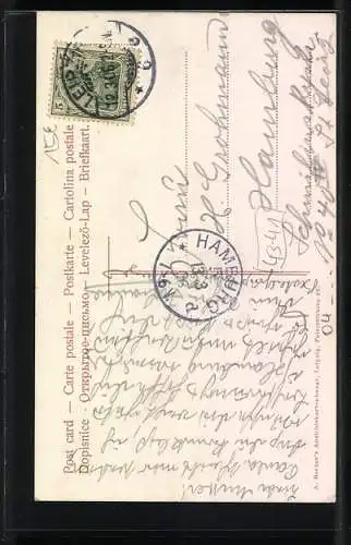 AK Leipzig, Petersstrasse zur Messe mit Bannern und Werbeschildern