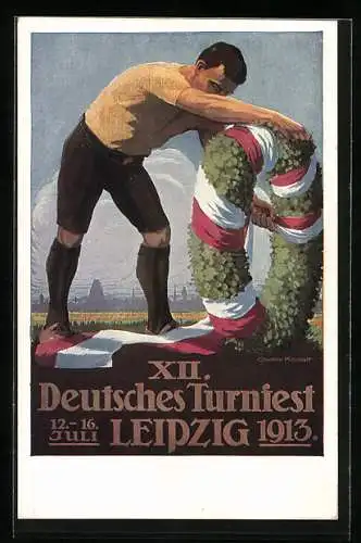 AK Leipzig, 12. Deutsches Turnfest 1913, Sportler mit Festkranz