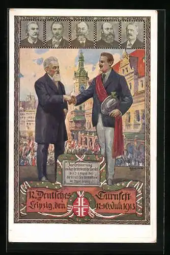 AK Leipzig, 12. Deutsches Turnfest 1913, Herz und Hand dem Vaterland, Karte Nr. 5