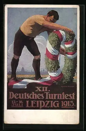 AK Leipzig, 12. Deutsches Turnfest 1913, Sportler mit Festkranz